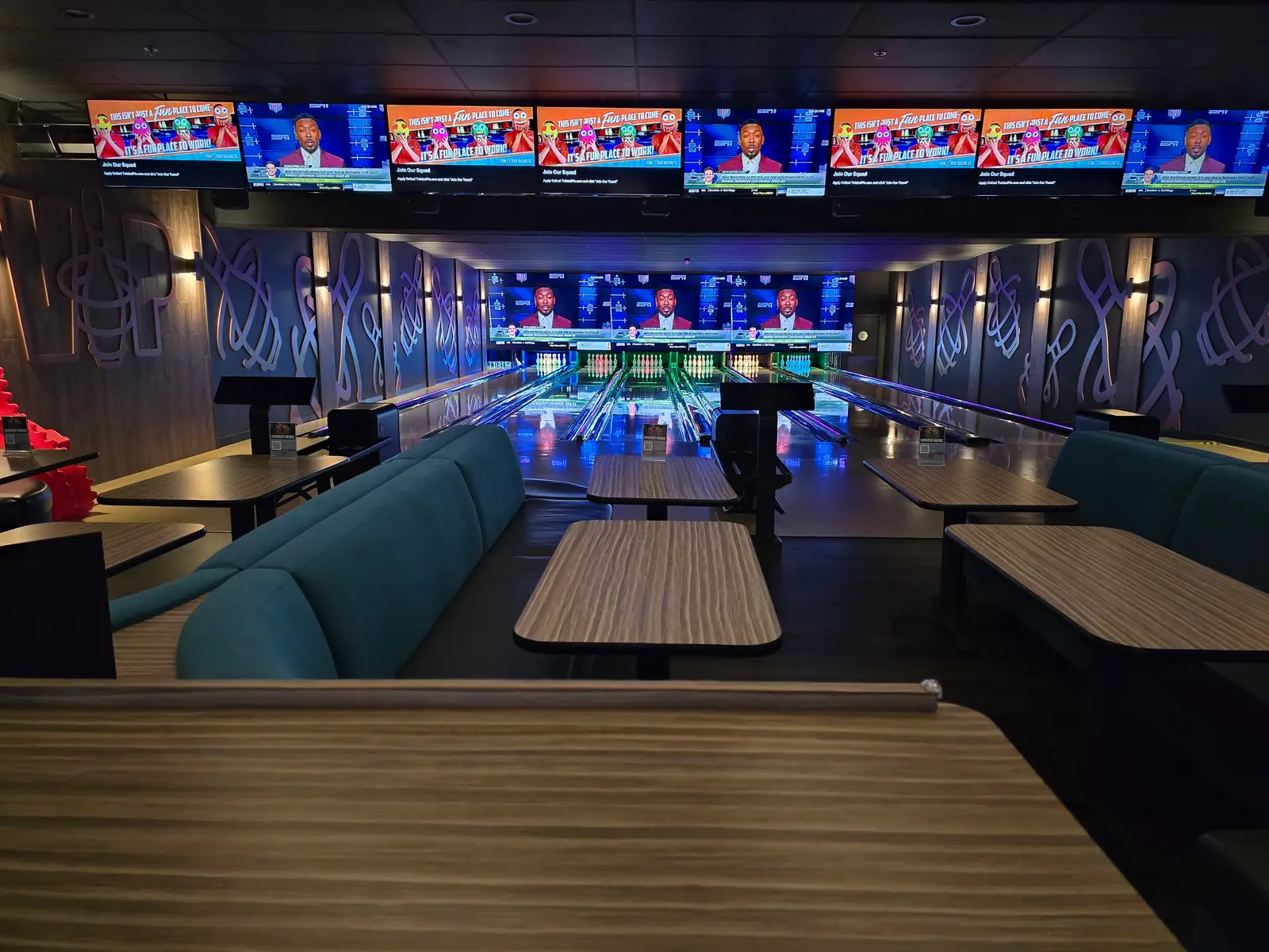 The VIP suite set for a party at Twisted Pin